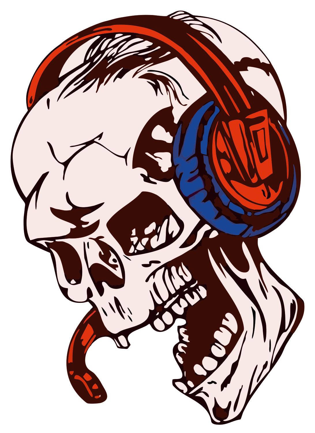 Skull Listennig Music Sticker