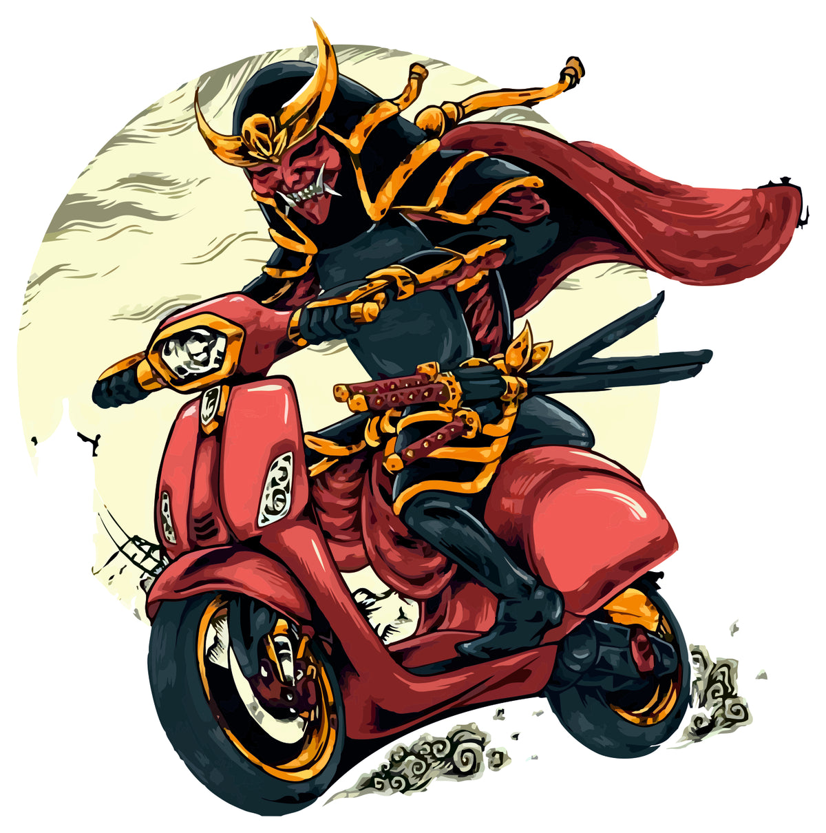 Evil Samurai On Vespa Sticker